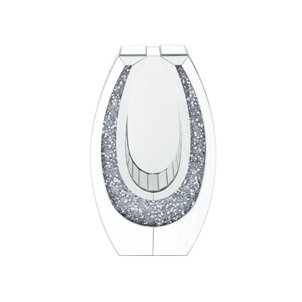 Oval Shape Mirror Framing Accent Decor With Faux Diamond Inlays Silver