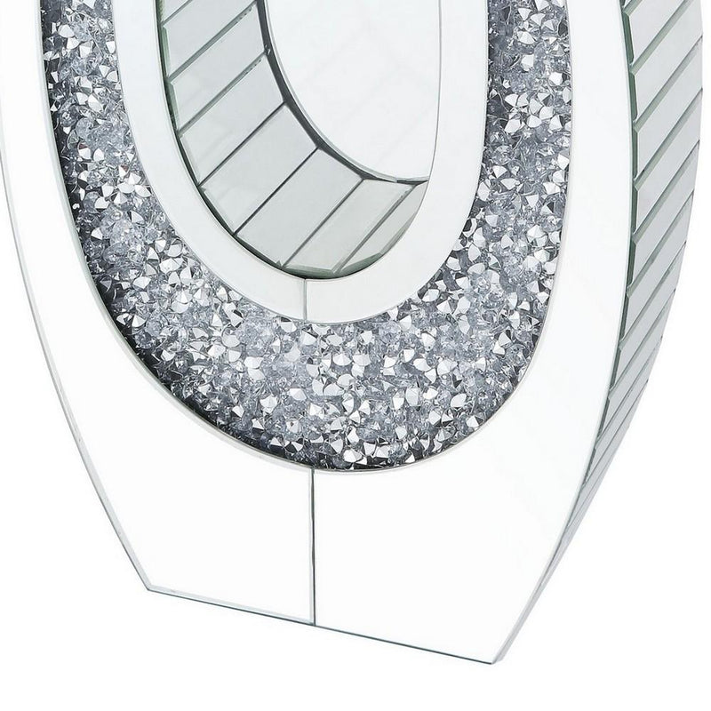 Oval Shape Mirror Framing Accent Decor With Faux Diamond Inlays Silver-zoom-