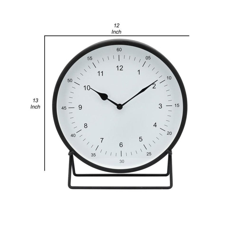 Metal Round Shaped Table Clock With Dual Curved Base Black-zoom-