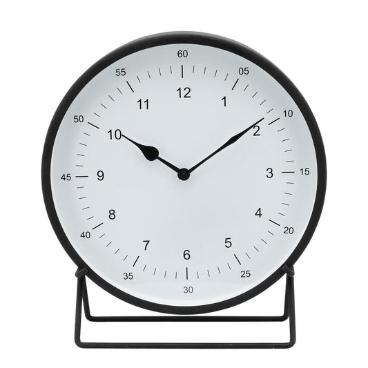 Metal Round Shaped Table Clock With Dual Curved Base Black