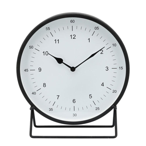 Metal Round Shaped Table Clock With Dual Curved Base Black