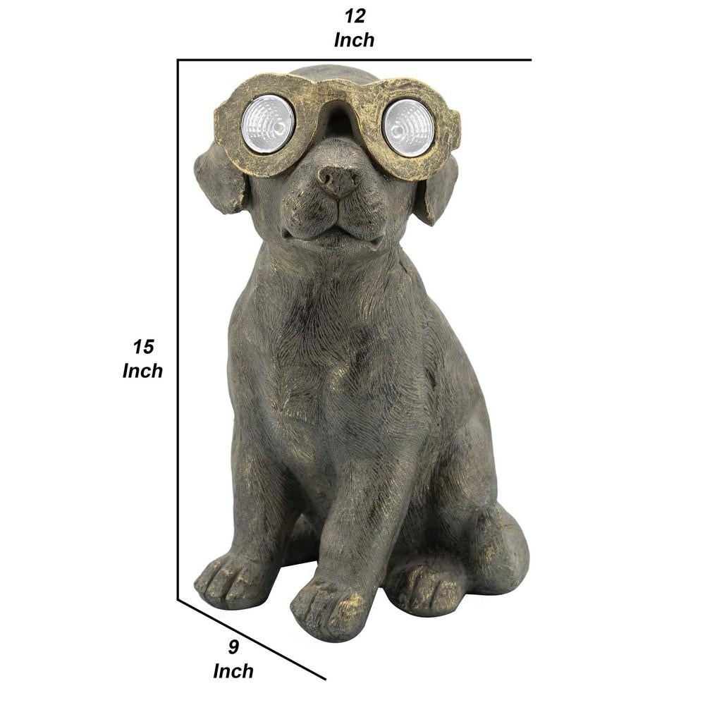 15 Inches Resin Sitting Dog Accent Decor With Solar Antique Gold-zoom-3