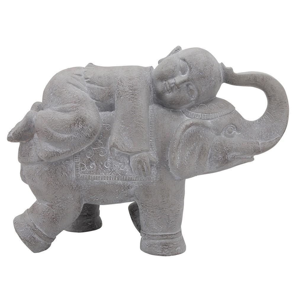 16 Inches Resin Elephant Accent Decor With Baby Gray