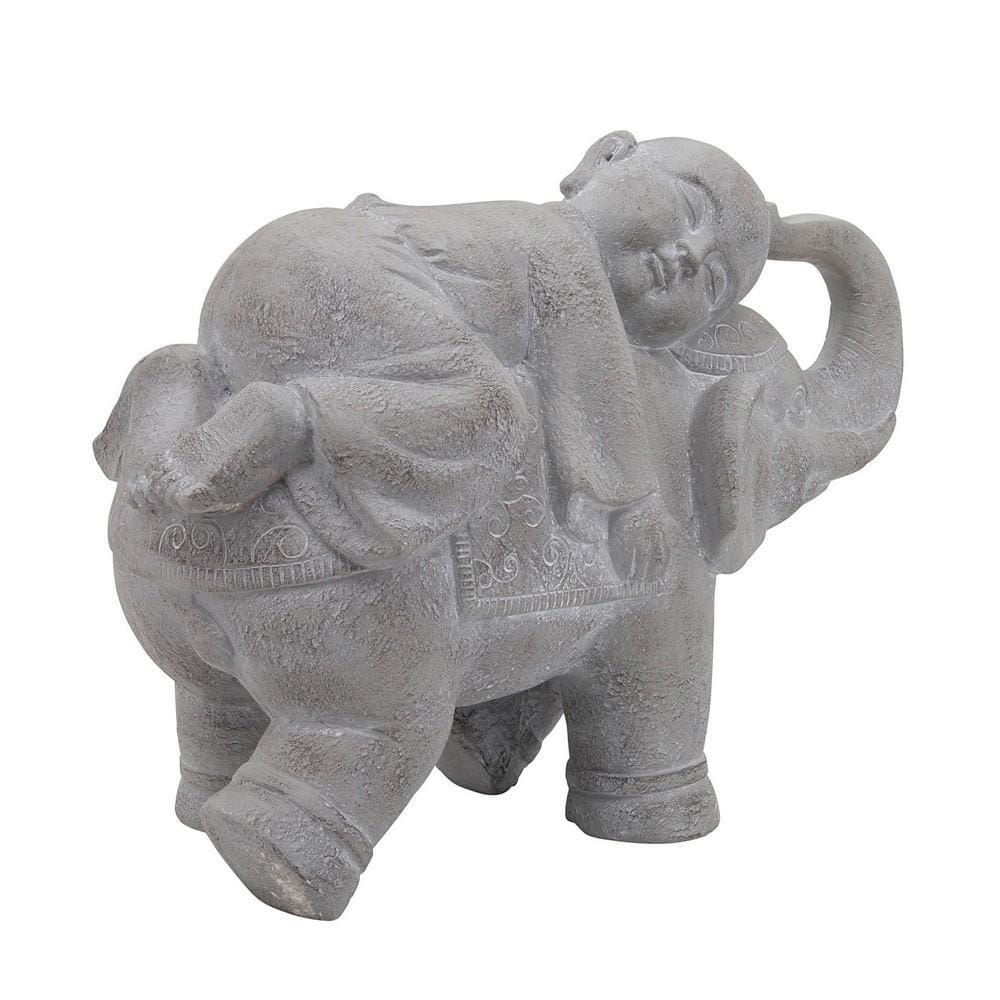 16 Inches Resin Elephant Accent Decor With Baby Gray-zoom-3