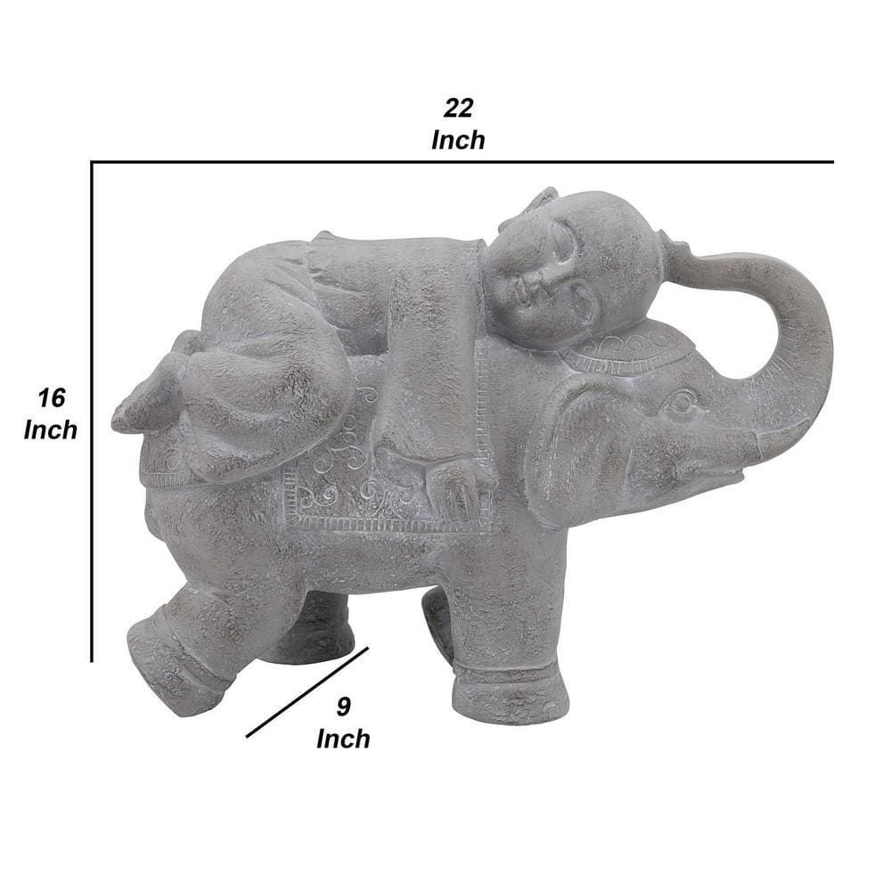 16 Inches Resin Elephant Accent Decor With Baby Gray-zoom-2
