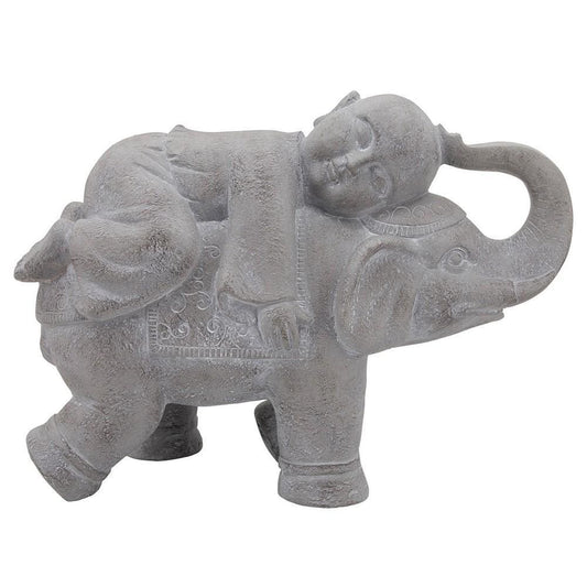 16 Inches Resin Elephant Accent Decor With Baby Gray