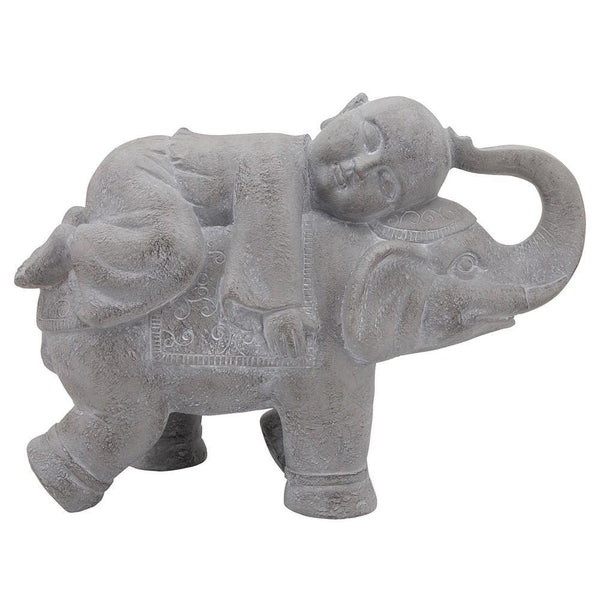 16 Inches Resin Elephant Accent Decor With Baby Gray