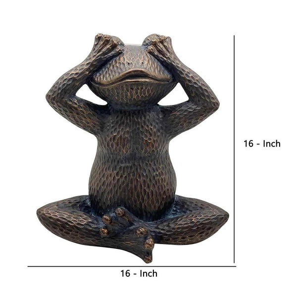 16 Inches Resin Hammered Sitting Frog Accent Decor Bronze-zoom-4