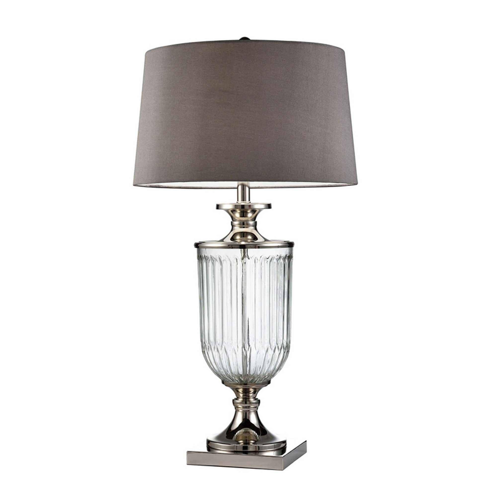 Table Lamp with Glass Pedestal Base and Fabric Shade Chrome-zoom-1