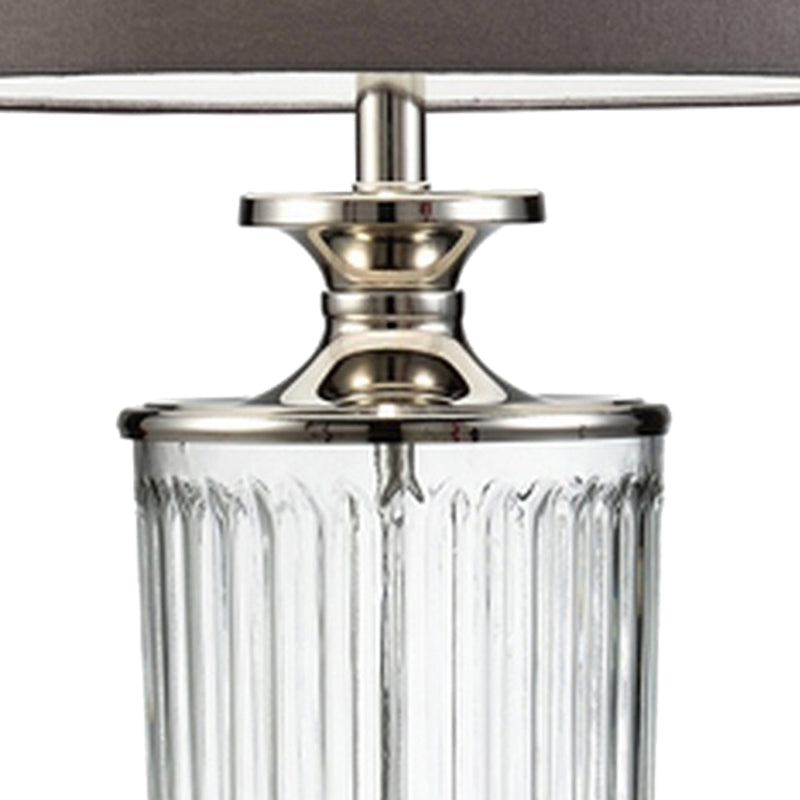 Table Lamp with Glass Pedestal Base and Fabric Shade Chrome-zoom-