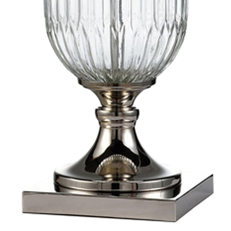 Table Lamp with Glass Pedestal Base and Fabric Shade Chrome-zoom-