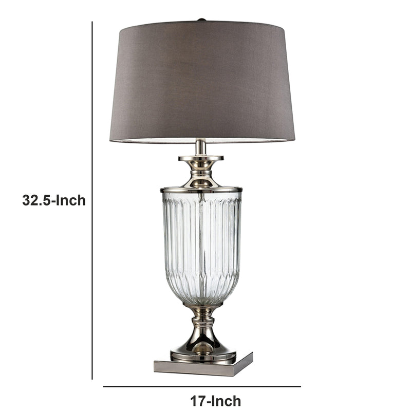 Table Lamp with Glass Pedestal Base and Fabric Shade Chrome-zoom-