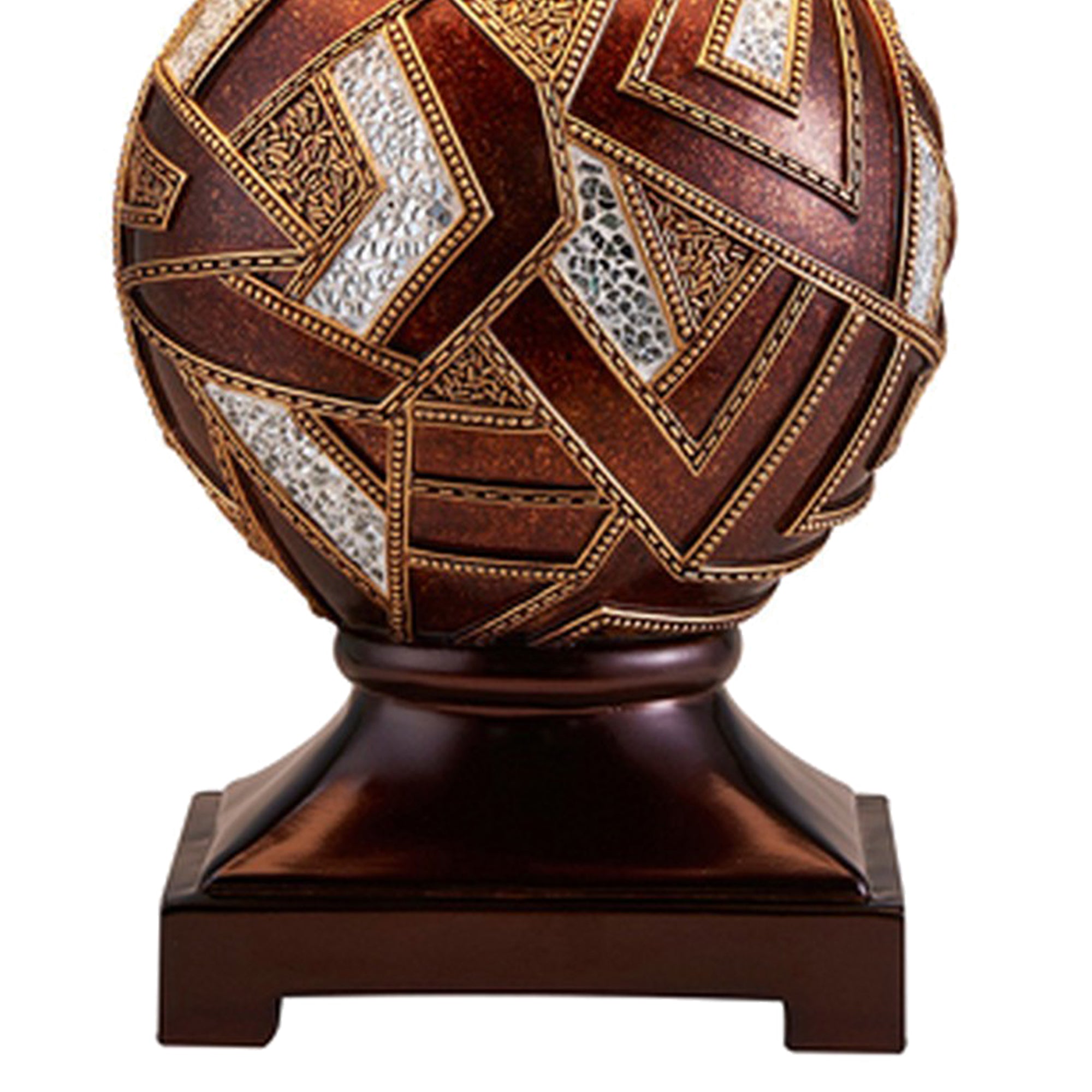 Table Lamp with Geometric Mosaic Base and Fabric Shade Brown-zoom-4