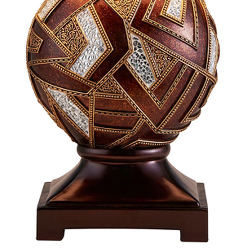 Table Lamp with Geometric Mosaic Base and Fabric Shade Brown-zoom-