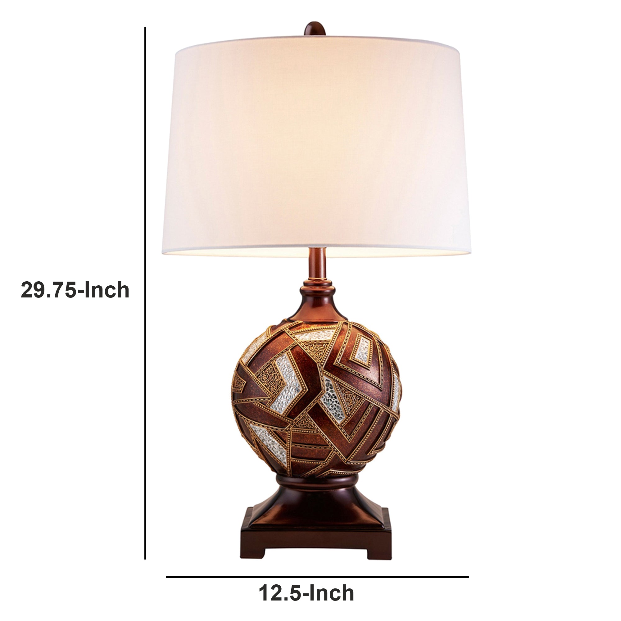 Table Lamp with Geometric Mosaic Base and Fabric Shade Brown-zoom-5