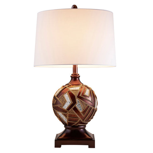 Table Lamp with Geometric Mosaic Base and Fabric Shade Brown