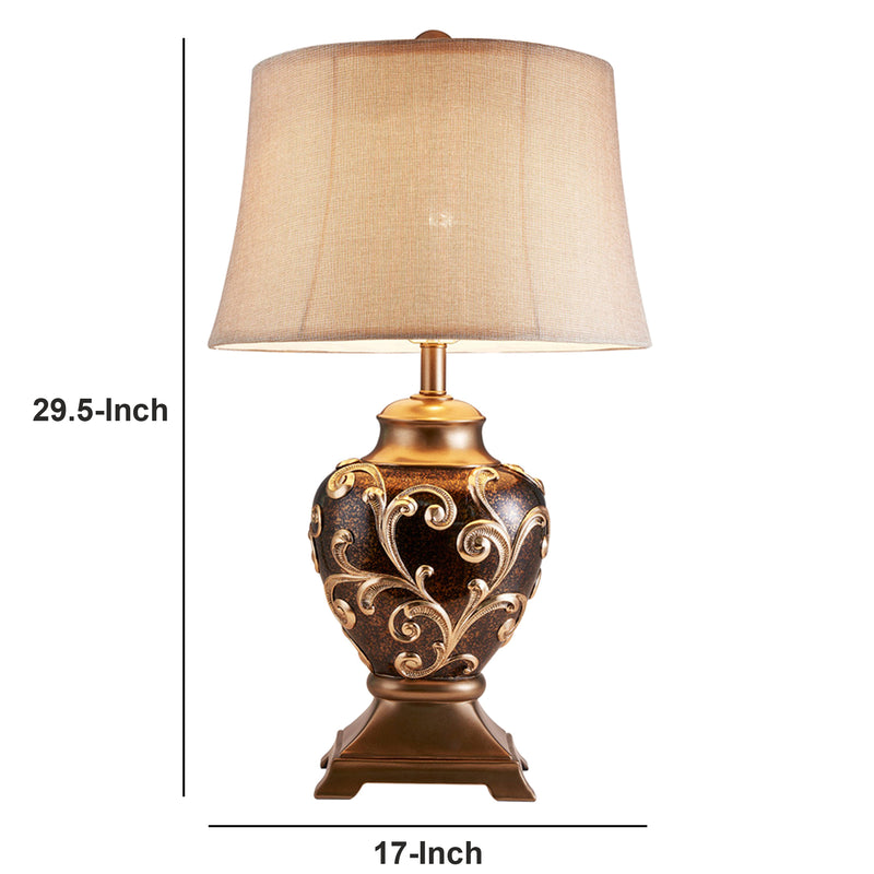 Table Lamp with Filigree Accent Base and Fabric Shade Brown-zoom-