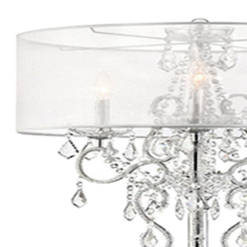 Floor Lamp With Metal Base And Hanging Crystals Silver-zoom-