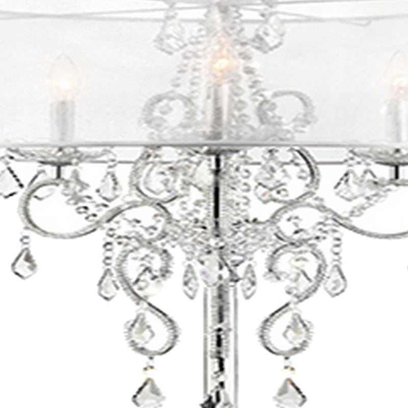 Floor Lamp With Metal Base And Hanging Crystals Silver-zoom-