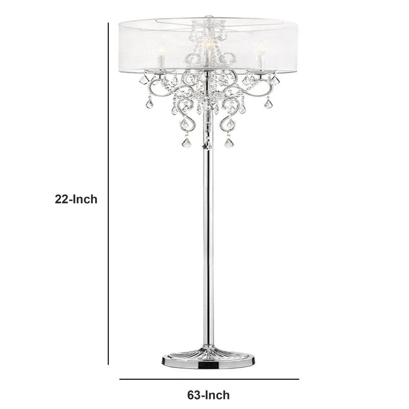 Floor Lamp With Metal Base And Hanging Crystals Silver-zoom-