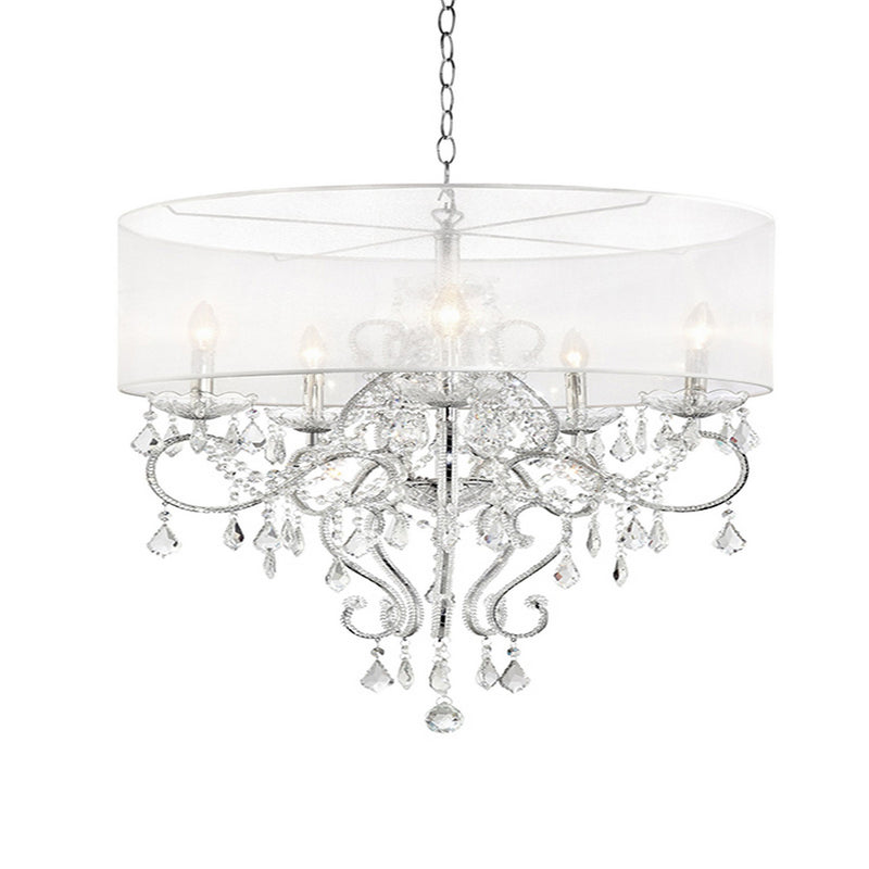 32 Inch Ceiling Lamp with Hanging Crystals Round Canopy Silver-zoom-