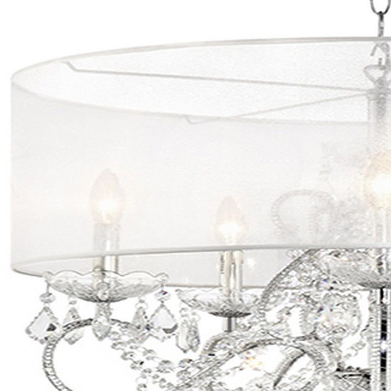 32 Inch Ceiling Lamp with Hanging Crystals Round Canopy Silver-zoom-