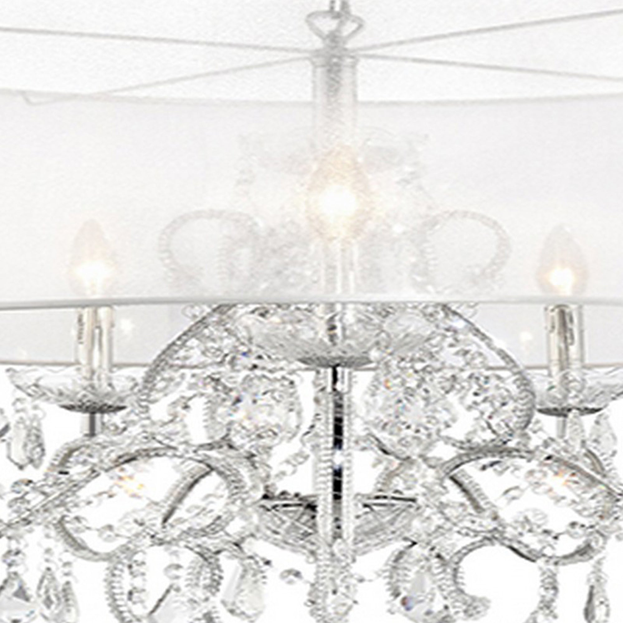 32 Inch Ceiling Lamp with Hanging Crystals Round Canopy Silver-zoom-3