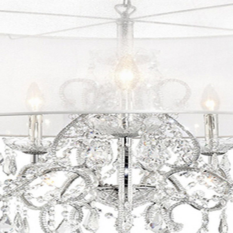 32 Inch Ceiling Lamp with Hanging Crystals Round Canopy Silver-zoom-