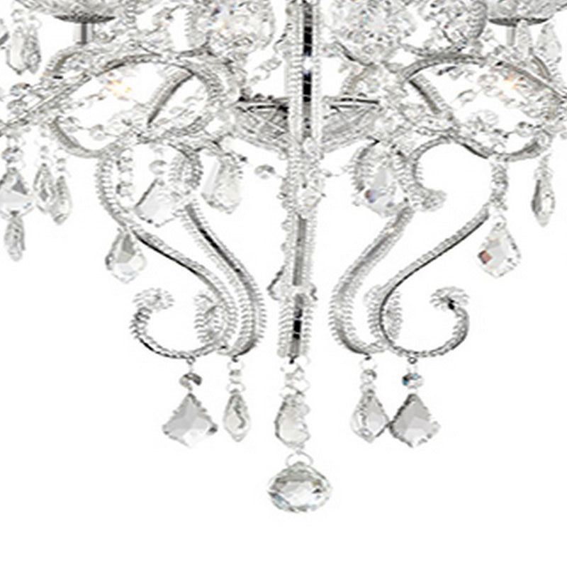 32 Inch Ceiling Lamp with Hanging Crystals Round Canopy Silver-zoom-