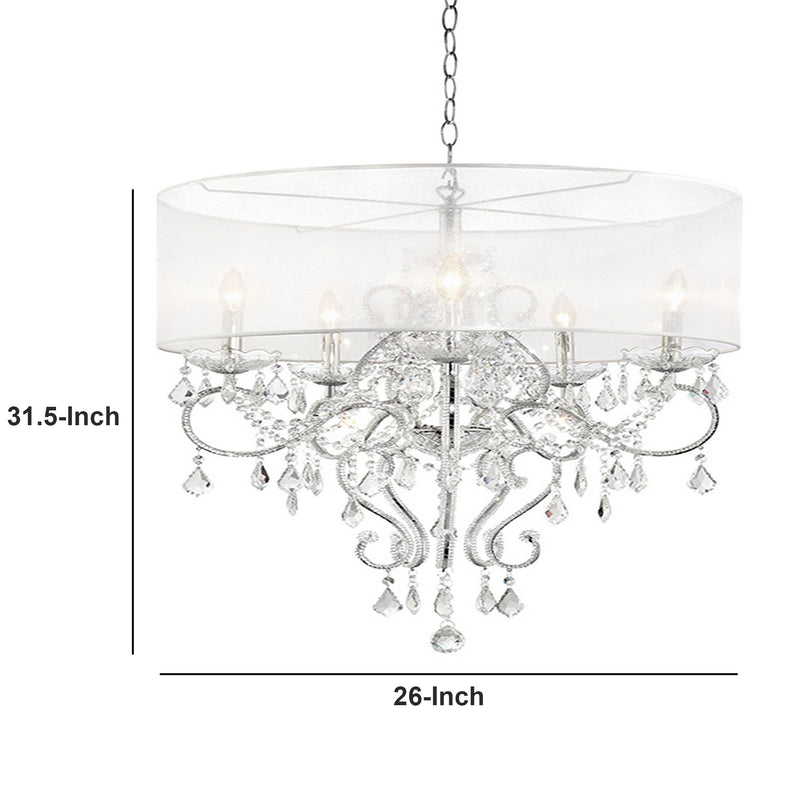 32 Inch Ceiling Lamp with Hanging Crystals Round Canopy Silver-zoom-