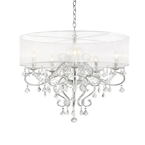 32 Inch Ceiling Lamp with Hanging Crystals Round Canopy Silver