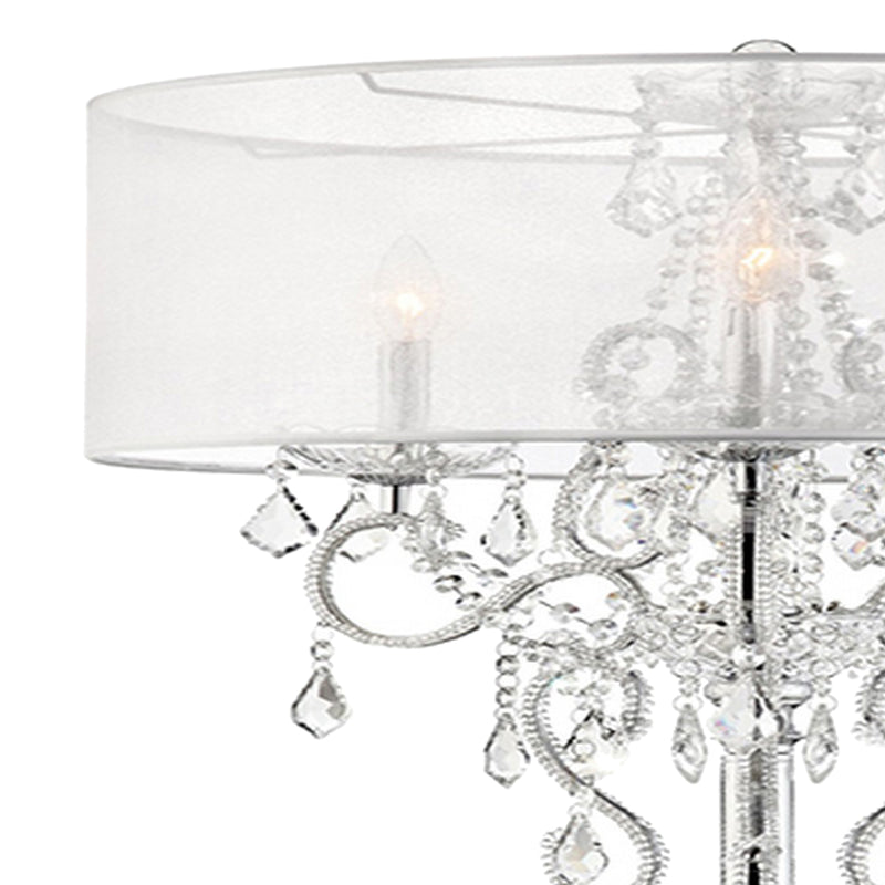 Table Lamp with Metal Base and Hanging Crystals Silver-zoom-