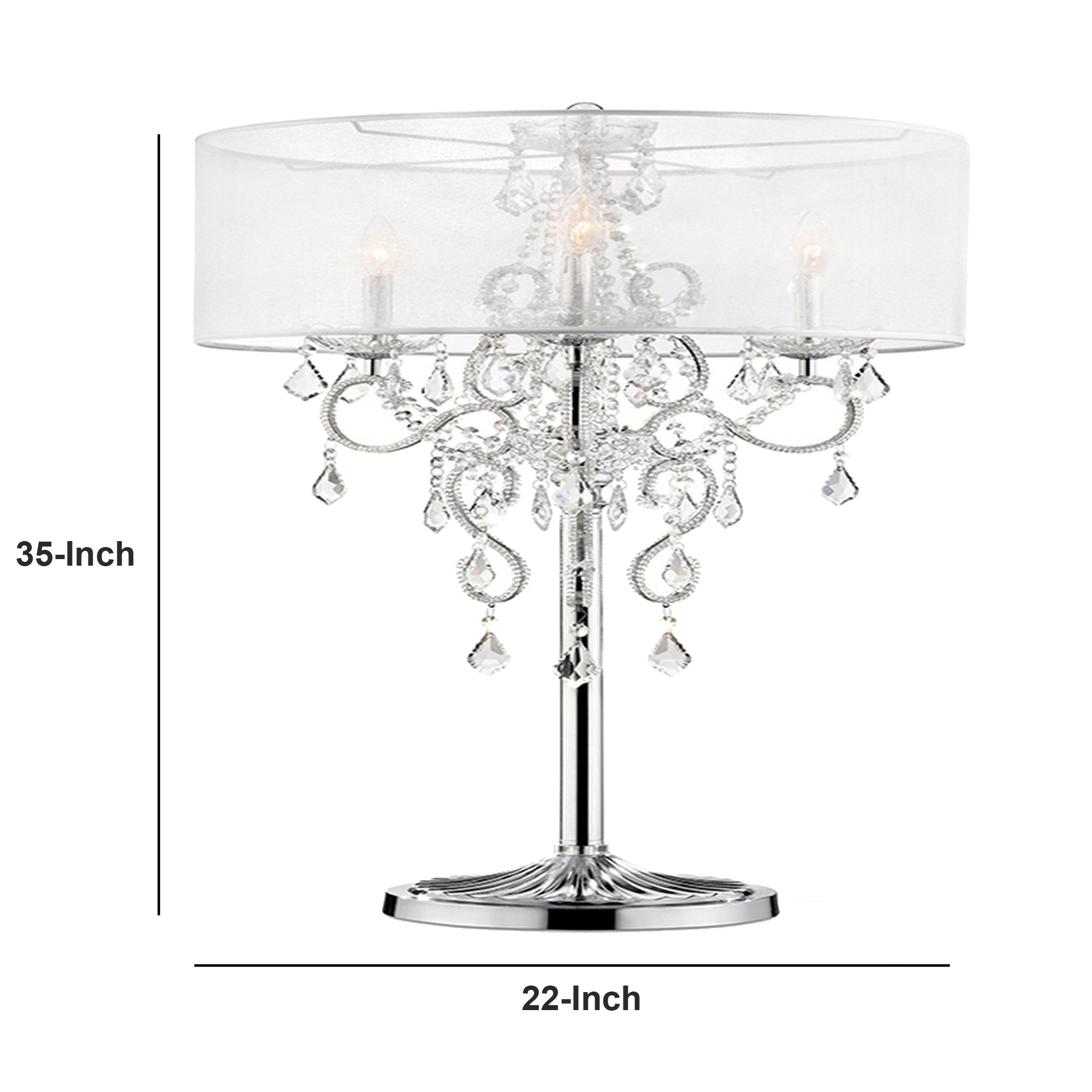 Table Lamp with Metal Base and Hanging Crystals Silver-zoom-5