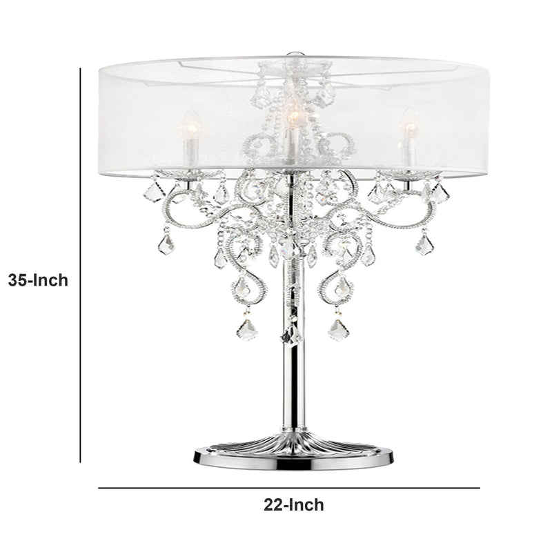 Table Lamp with Metal Base and Hanging Crystals Silver-zoom-