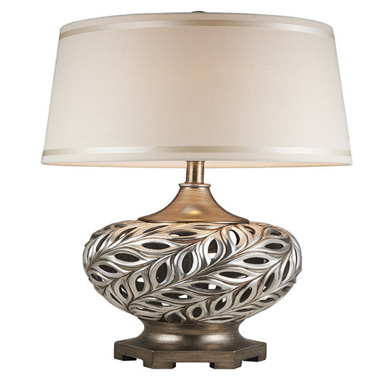 Table Lamp with Scrolled Peacock Feather Cutout Base Silver