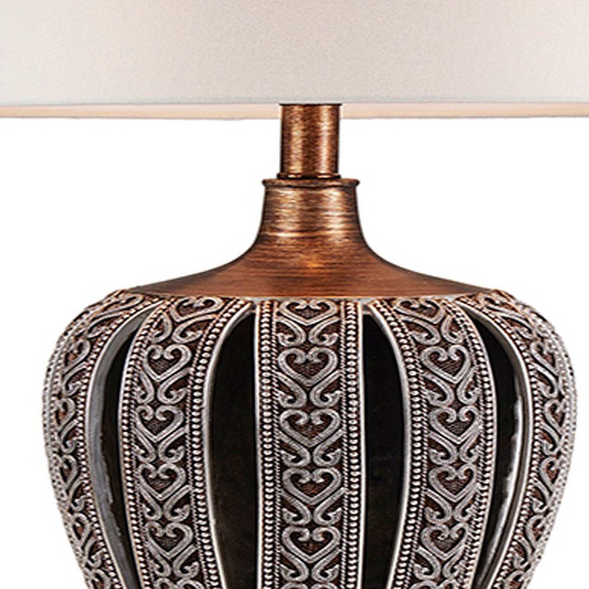 Table Lamp with Curved Paneled Polyresin Base Bronze-zoom-3