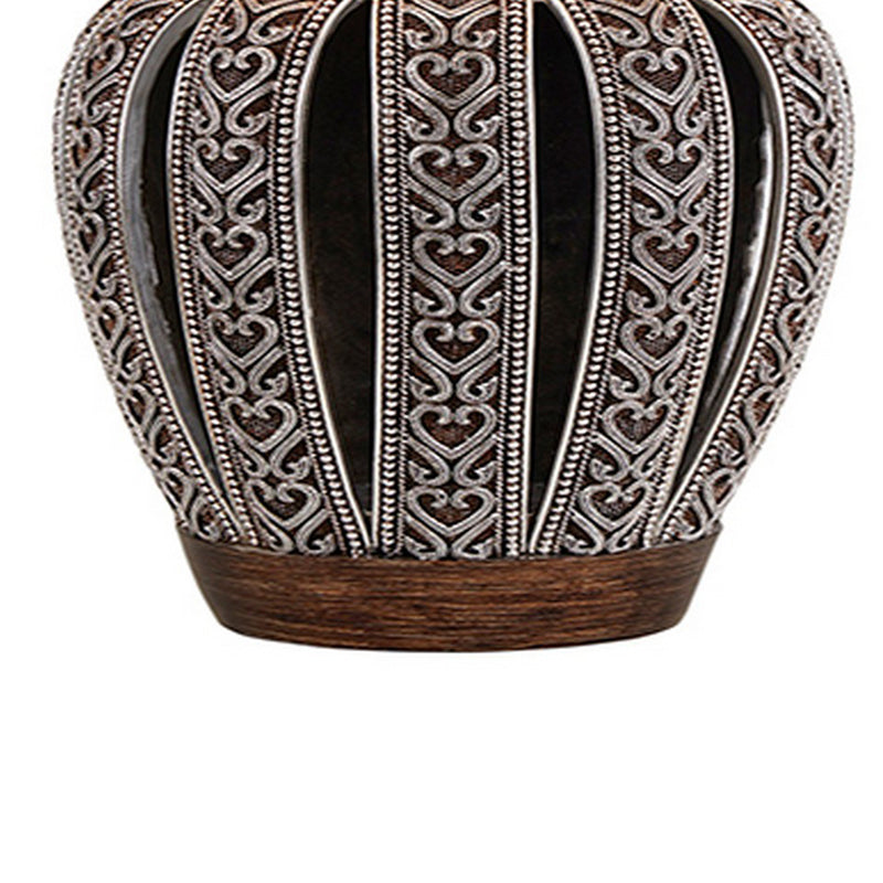 Table Lamp with Curved Paneled Polyresin Base Bronze-zoom-