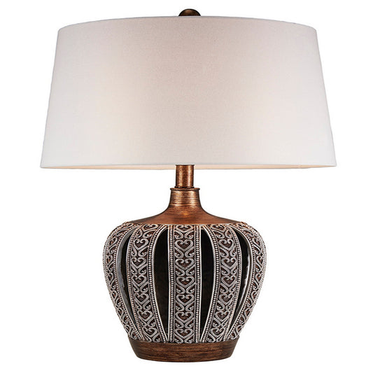 Table Lamp with Curved Paneled Polyresin Base Bronze