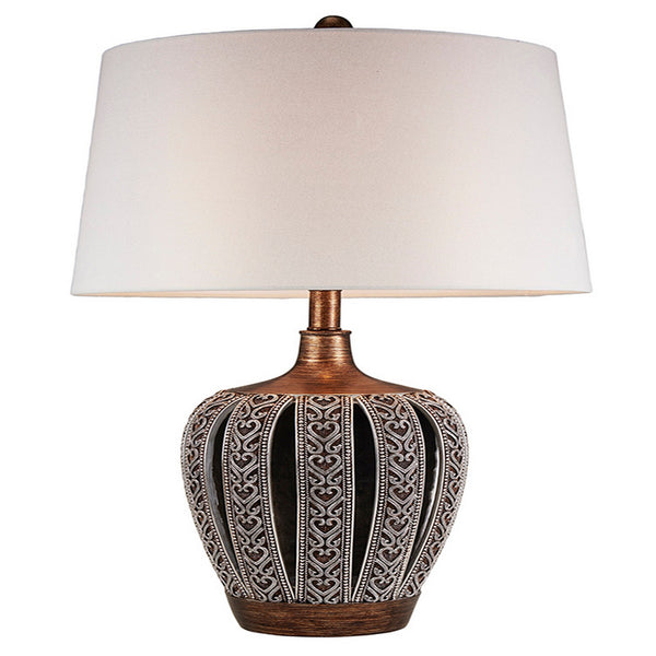 Table Lamp with Curved Paneled Polyresin Base Bronze