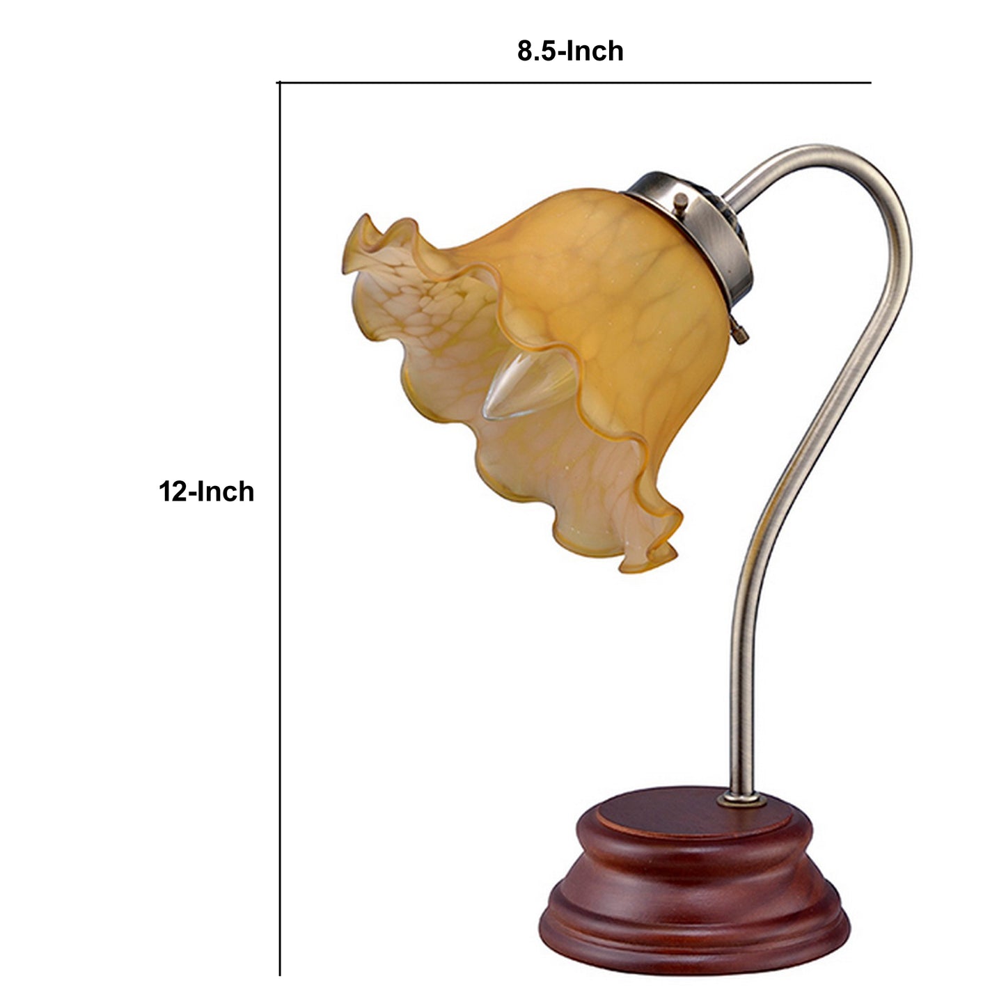 Table Lamp with Gooseneck and Floral Shade Brown and Yellow