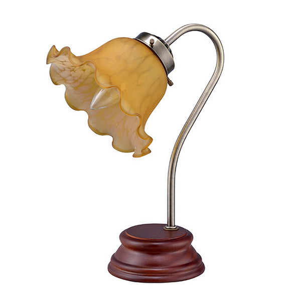 Table Lamp with Gooseneck and Floral Shade Brown and Yellow