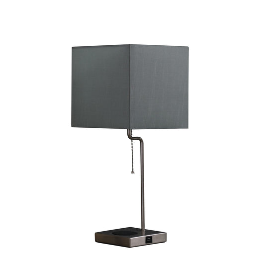 Table Lamp with Wireless Charging and Square Shade Silver