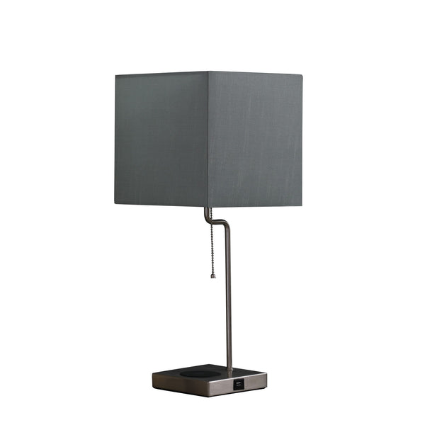 Table Lamp with Wireless Charging and Square Shade Silver