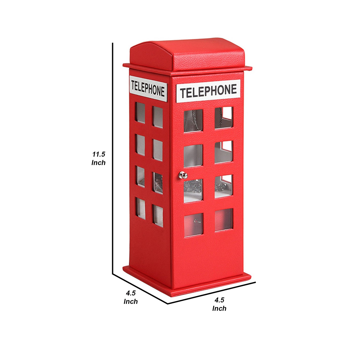 Telephone Booth Jewelry Box with 2 Drawers Red