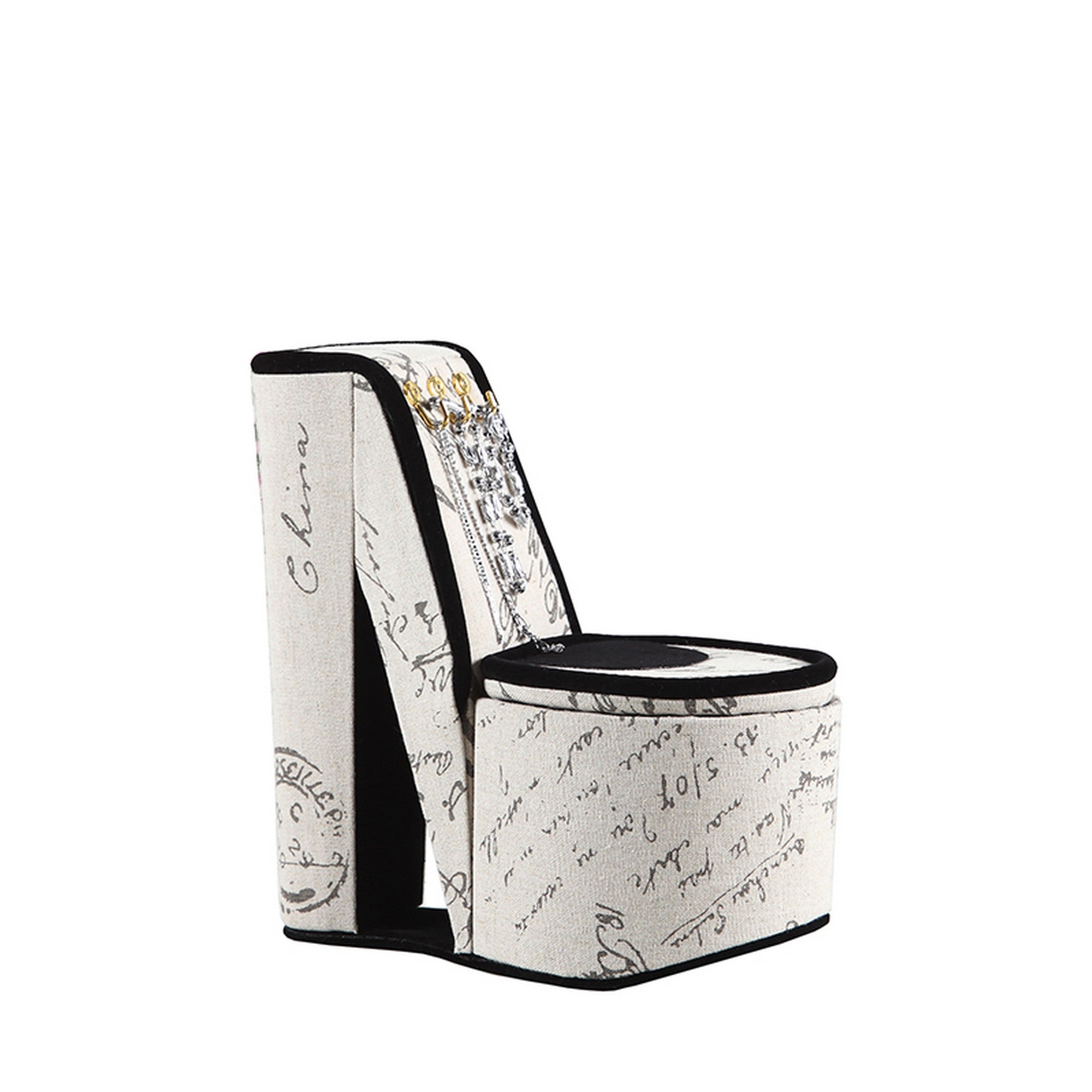 High Heel Script Shoe Jewelry Box With 3 Hooks Beige And Black
