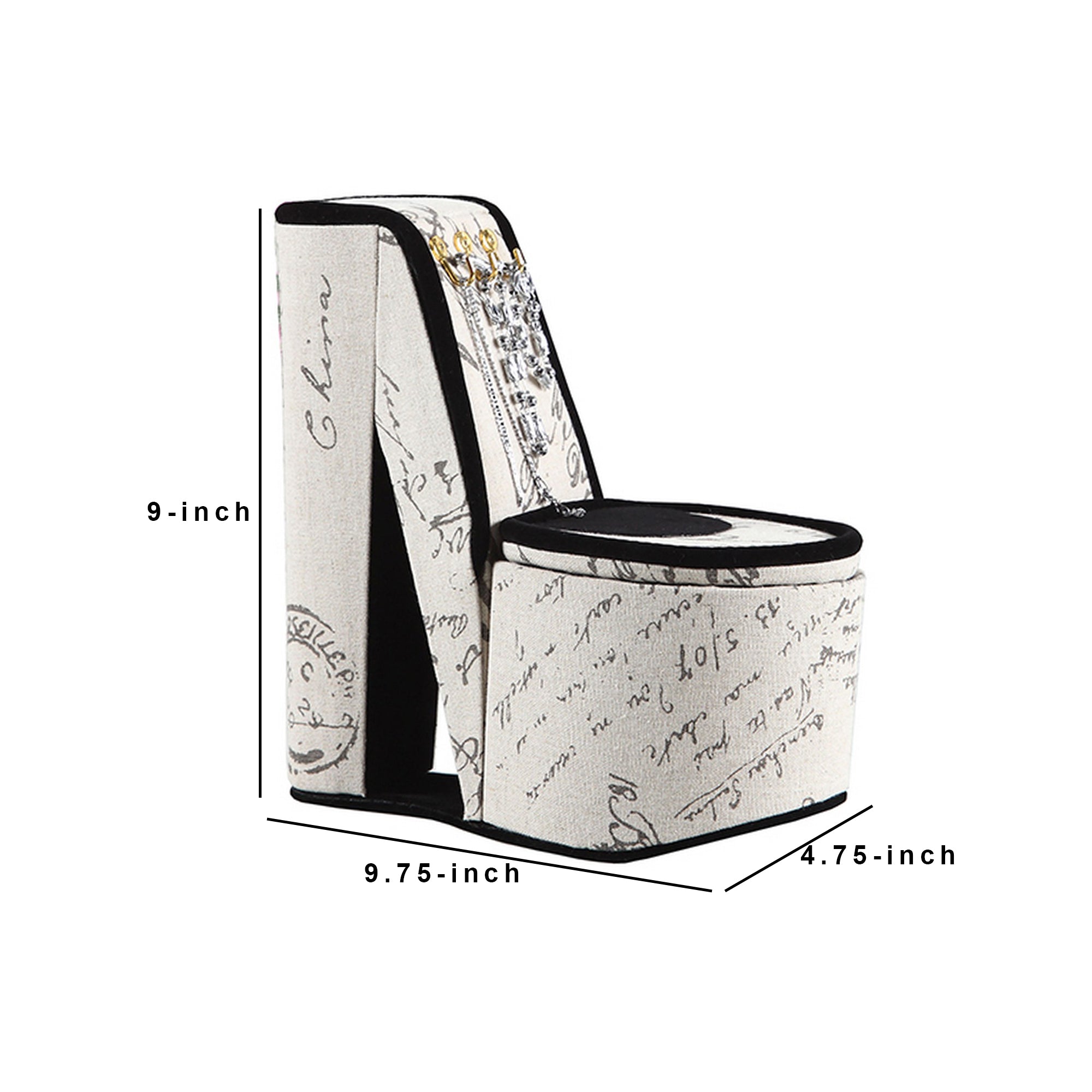 High Heel Script Shoe Jewelry Box With 3 Hooks Beige And Black-zoom-5
