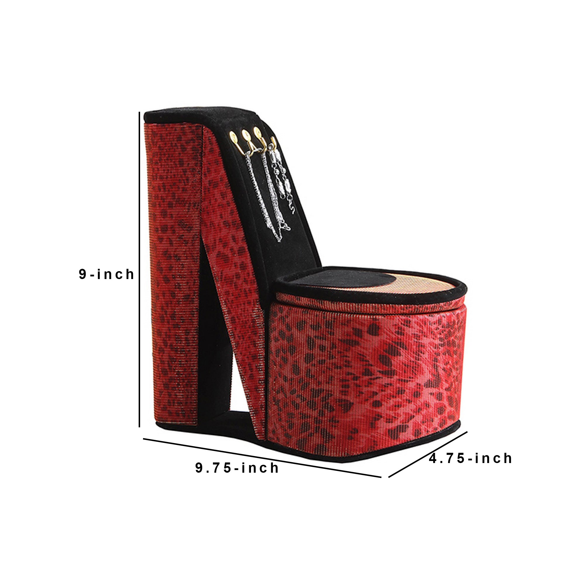 High Heel Leopard Shoe Jewelry Box With 3 Hooks Red-zoom-5