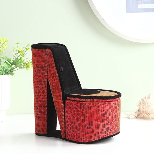 High Heel Leopard Shoe Jewelry Box With 2 Hooks Red
