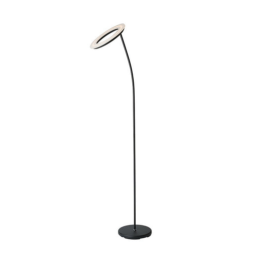 Torchiere Floor Lamp With Adjustable Disk Shade And Sleek Body Black