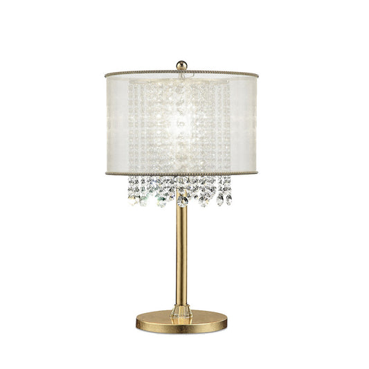 Table Lamp with Hanging Crystal Accents White and Gold
